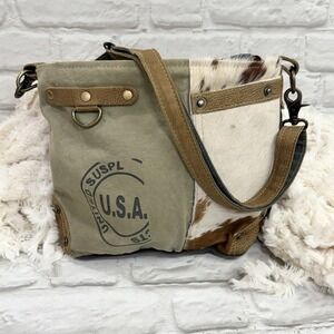 Myra Crossbody Bag SouthWestern Leather Cowhide Canvas Boho Rodeo Cowgirl Purse